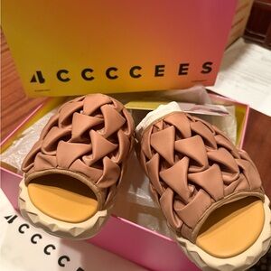 ACCCCES Women's Braided Tan Mules